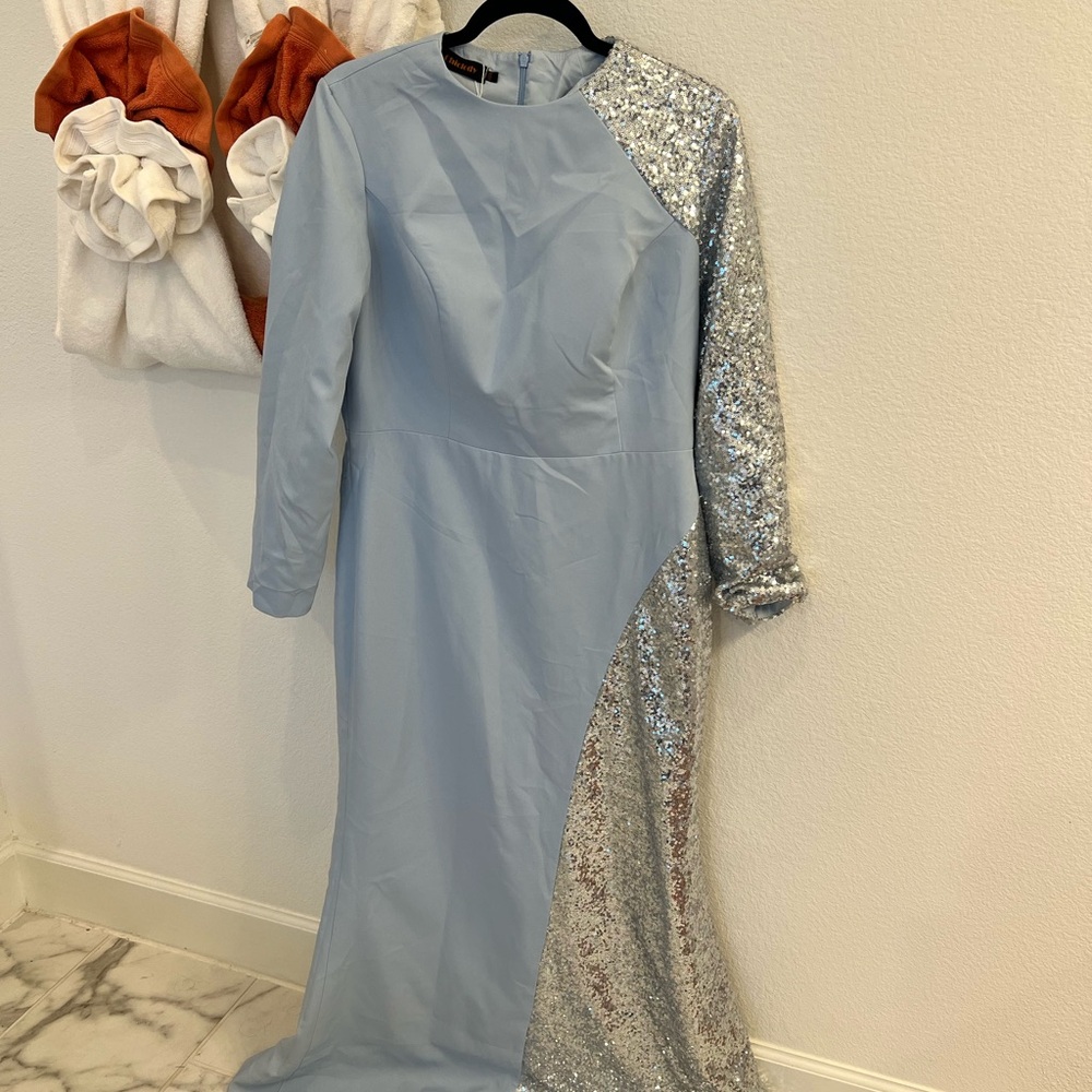 Silver and Blue Long Sleeve Dress